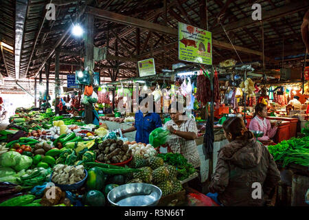 Siem Reap, Cambogia. Donne comprano e vendono frutta verdura e carne al coperto mercato principale nel centro della città, il vecchio mercato (Phsar Chas) Foto Stock