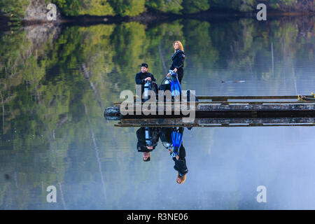 Subacquei, passaggio di doratura, Nord Isola di Vancouver, British Columbia, Canada (MR) Foto Stock