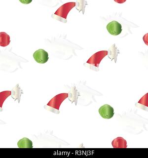 Modello senza cuciture con cappelli di Natale, i fiocchi di neve e le sfere vettore - tema festivo Illustrazione Vettoriale