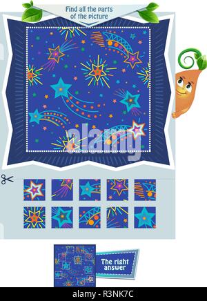 Gioco educativo puzzle per i bambini e gli adulti e sviluppo di attenzione. Gioco di attività per i bambini a trovare tutte le parti della foto Illustrazione Vettoriale