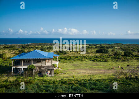 Saint Kitts e Nevis, Nevis. Holmes Hill, vista verso la spiaggia sopravento Foto Stock