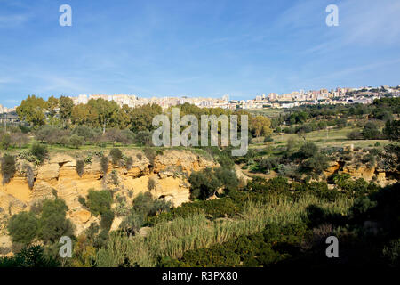 L'Italia, Sicilia, la città di Agrigento. Nuova città e frutteti. Foto Stock