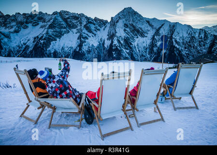Austria, Tirolo, Zillertal, Mayrhofen, Ahornspitze Area sciistica Foto Stock
