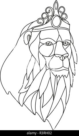 Mosaico di basso Stile del poligono illustrazione di una principessa lion con grande mane indossa una tiara corona se visto dalla parte anteriore sulla isolato sfondo bianco in nero a Illustrazione Vettoriale