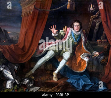 David Garrick come Richard III di William Hogarth (1697-1794, olio su tela, 1745. Garrick (1717-1779), era un inglese del XVIII secolo attore, drammaturgo, teatro manager e produttore. Foto Stock