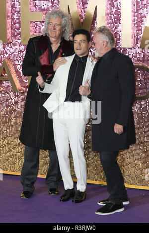 La prima mondiale di "Bohemian Rhapsody" tenutasi presso la SSE Arena, Wembley - Arrivi con: Rami Malek, Roger Taylor, Brian May dove: Londra, Regno Unito quando: 23 Ott 2018 Credit: Mario Mitsis/WENN.com Foto Stock