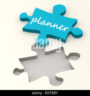 Planner parola su puzzle blu Foto Stock