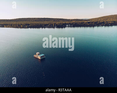 La Svezia, Kiruna, vista aerea di Boathouse Foto Stock