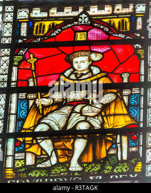 Il re Edoardo VI vetro macchiato (XIII secolo). La Chapter House, l'Abbazia di Westminster, Londra, Inghilterra. Foto Stock