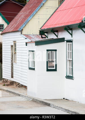 I coloni cottages, la città vecchia di Stanley, capitale delle Isole Falkland. (Solo uso editoriale) Foto Stock