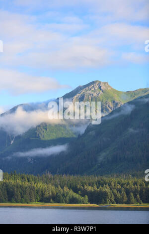 Viste panoramiche sulla vicina città di Tenakee Springs, Tenakee aspirazione, all'interno di passaggio, a sud-est di Alaska, STATI UNITI D'AMERICA Foto Stock