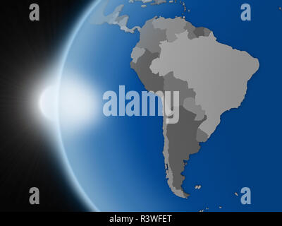 Tramonto sul continente sudamericano dallo spazio Foto Stock