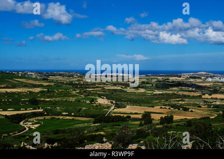 Una vista dell'ambiente di Malta dotate di aree verdi, la natura privo di inquinamento e un luminoso cielo blu. Foto Stock