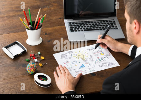 Close-up di imprenditore Schema di Disegno di start-up Plan Foto Stock