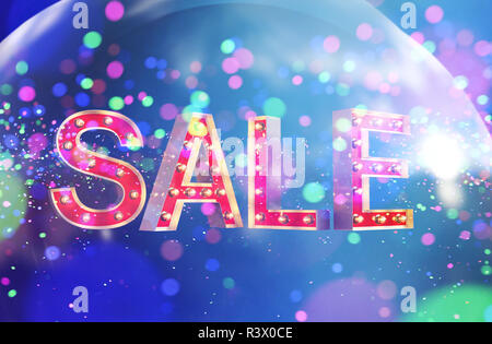 Lettera di vendita con Abstract colorate luci sfocate per festività background design,3d illustrazione Foto Stock