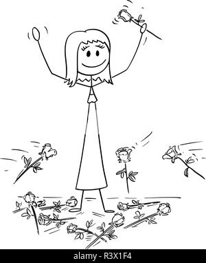 Cartoon di Donna sul palcoscenico per chi era dato standing ovation e fiori sono gettati dal pubblico Illustrazione Vettoriale