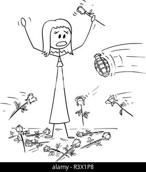 Cartoon di Donna sul palco che è attaccato da bombe a mano dal pubblico durante la standing ovation Illustrazione Vettoriale