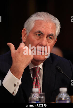 Segretario membro candidato Rex Tillerson testimonia davanti al Senato Comitato delle Relazioni Estere su gennaio 31, 2017 Foto Stock