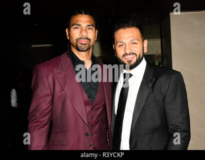 David Haye e Joe Fournier's assiste una cena per raccogliere fondi per i bambini, una carità che supporta i bambini disabili, i giovani e le loro famiglie a Riverbank Park Plaza il 24 novembre 2018, Londra, Regno Unito. Credito: Picture Capital/Alamy Live News Foto Stock