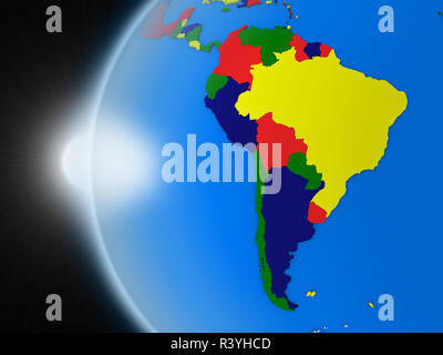Tramonto sul continente sudamericano dallo spazio Foto Stock