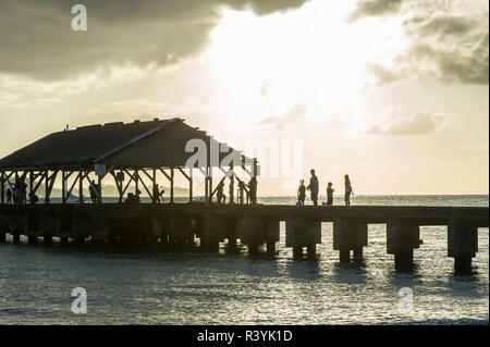 Hanalei Bay, Hanalei Pier, Hawaii, Kauai, tramonto Foto Stock