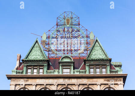 Stati Uniti d'America, Pennsylvania, Scranton, Scranton Electric City Building, segno si riferisce a Scranton essendo prima città statunitense per ottenere energia elettrica Foto Stock