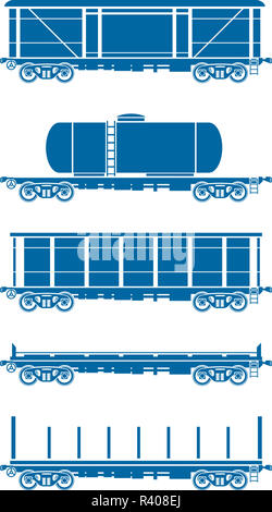 Set di veicoli ferroviari per merci - illustrazione vettoriale Foto Stock