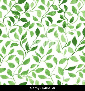 Vector Seamless Pattern. Foglie di colore verde fogliame classico. Acquerello disegnata a mano la confezione regalo o Scrapbook. Tessuto e la superficie di progettazione. Motivo della molla Illustrazione Vettoriale