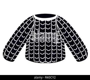 Silhouette nera. Fatte a mano felpa lavorata a maglia. Piatto illustrazione vettore isolato su sfondo bianco. Abbigliamento invernale icona. Illustrazione Vettoriale