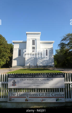 La prima chiesa presbiteriana di Sag Harbor, noto anche come il vecchio Whalers', la Chiesa è stata costruita nel 1844. Sag Harbor, Long Island, New York, Stati Uniti d'America. Foto Stock