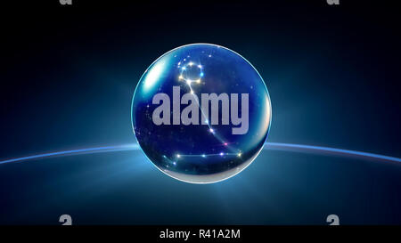 Notte stellata star sfera di cristallo di oroscopi e segni zodiacali Foto Stock
