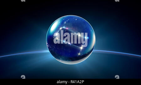 Notte stellata star sfera di cristallo di oroscopi e segni zodiacali Foto Stock