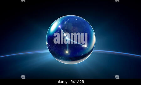 Notte stellata star sfera di cristallo di oroscopi e segni zodiacali Foto Stock
