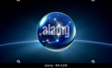 Notte stellata star sfera di cristallo di oroscopi e segni zodiacali Foto Stock