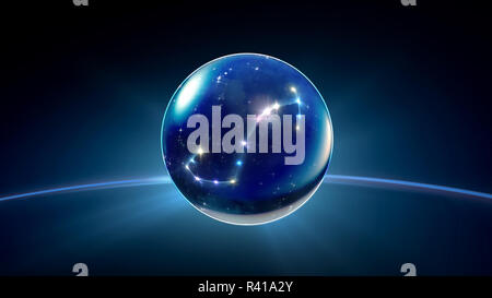 Notte stellata star sfera di cristallo di oroscopi e segni zodiacali Foto Stock