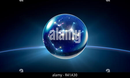 Notte stellata star sfera di cristallo di oroscopi e segni zodiacali Foto Stock