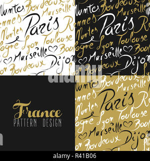 Viaggio Francia amore città seamless pattern testo gold Foto Stock