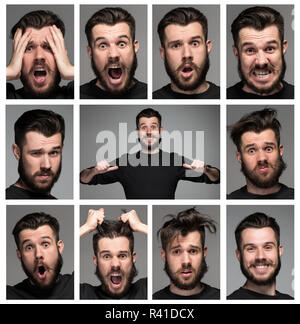 Set di giovane uomo' s ritratti con diverse emozioni Foto Stock