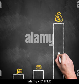 Disegno a mano un grafico circa le disparità di reddito su una lavagna Foto Stock
