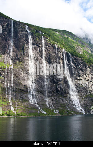 Fiordo di Gerainger, Norvegia, Sette sorelle cade, cascate, Foto Stock