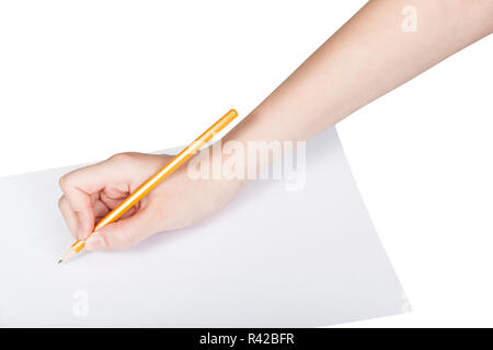 Scrive a mano da portare in legno matita su carta Foto Stock