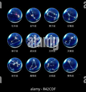 Oroscopi segni zodiacali sfera in cristallo di cinese tradizionale Foto Stock