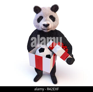 Illustrazione di natale pallone da calcio in dono le proteine HOX nelle zampe di panda bambù fluffy Teddy bear il rendering dei caratteri Foto Stock