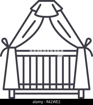 Culla icona linea concept. Culla vettore illustrazione lineare, simbolo segno Illustrazione Vettoriale