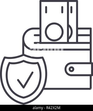Assicurazione dei depositi icona linea concept. Assicurazione dei depositi vettore illustrazione lineare, simbolo segno Illustrazione Vettoriale