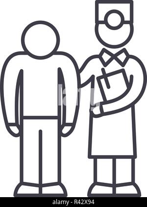 Esame del paziente da parte del medico icona linea concept. Esame del paziente da parte del medico del vettore illustrazione lineare, simbolo segno Illustrazione Vettoriale