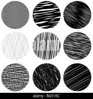 Set di Black colpi diagonali pattern. Schizzo cerchi. Foto Stock