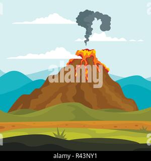 Eruzione del vulcano di lava banner terremoto concetto. Illustrazione piana dell eruzione del vulcano di lava vettore terremoto concetti di banner per il web Illustrazione Vettoriale