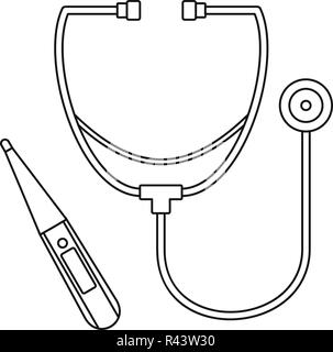 Uno stetoscopio termometro icona. Illustrazione di contorno di uno stetoscopio termometro icona vettoriali per il web design isolato su sfondo bianco Illustrazione Vettoriale