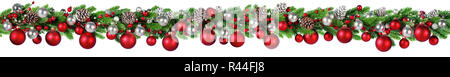 Bordo di Natale - rosso e argento pendenti a sfera in abete Garland Foto Stock